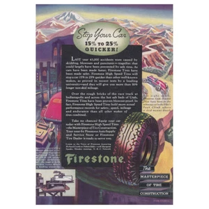 1936 Firestone: Stop Your Car 15% to 25% Quicker Vintage Print Ad - Picture 1 of 1