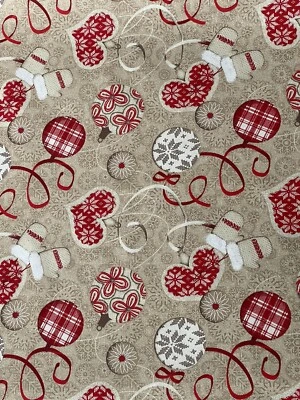 Christmas Red Hearts Snowflakes Cotton Fabric for Tablecloth 1.7m Piece - Image 1 of 4