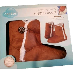 Restor Style Memory Foam Slipper Booters Brown New Gentle Support Medium 9-10 - Picture 1 of 8