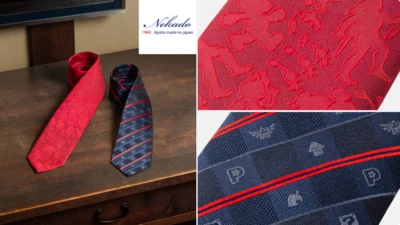 Nintendo Kyoto Excl. Corbatas Nekado NISHIJIN-ORI motivo cuadrícula brillo rojo y azul marino Foto 1 de 3