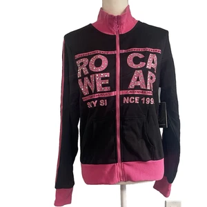 Vintage Y2k Rocawear Jacket Full Zip Black Rhinestone Detail Sexy Womens Size L - Picture 1 of 20