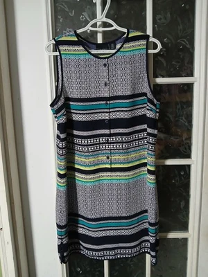 Vestido Cynthia Rowley Talla 10 Sin Mangas Abotonado Rayas Costero Ligero  Foto 1 de 4