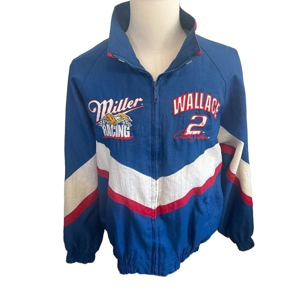 Chaqueta de Carreras NASCAR Vintage Rusty Wallace Miller Azul, Blanco, Rojo Grande Foto 1 de 4