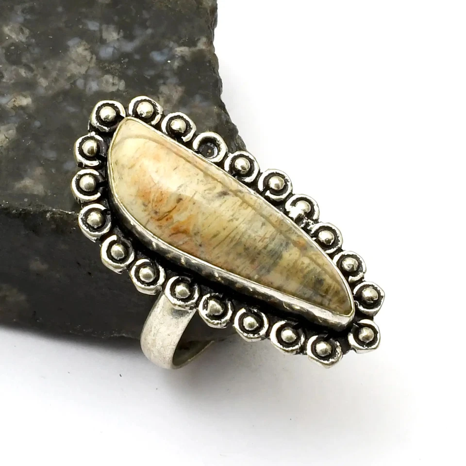 Anillo étnico hecho a mano de piedras preciosas de jaspe para boda talla 8 de EE. UU. AR 30404 - Imagen 1 de 1