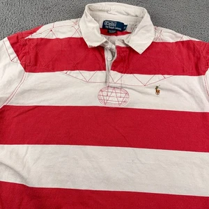 VTG Polo Ralph Lauren Polo Shirt Mens XL Red White Stripe Short Sleeve Rugby - Picture 1 of 9