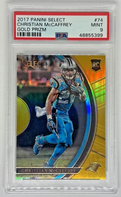 2017 Select Christian McCaffrey #74 Gold Prizm Rookie #/10 - PSA 9 - Image 1 of 2
