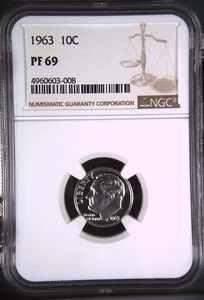 1963 Proof Silver Roosevelt Dime 10C - NGC PF 69 Brilliant White! - Picture 1 of 2