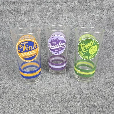 Vintage Soda Fountain Set of 3 Drinking Glasses Orange Grape Lemon-Lime Retro - Image 1 of 4