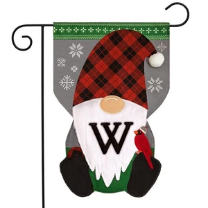 Briarwood Lane Winter Gnome Burlap Monogram Letter W Garden Flag - Picture 1 of 6