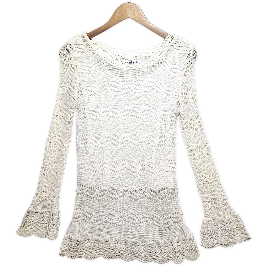 Joseph A Blanco Algodón Crochet Manga Gorra Suéter Chaqueta Bolero Talla Mediana  Foto 1 de 4