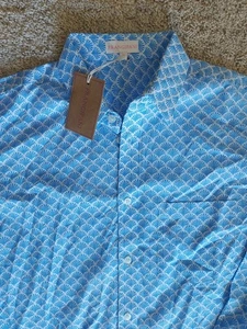 Frangipani Mens Shirt Blue & White Geometric Pattern Size Medium BNWT - Picture 1 of 9