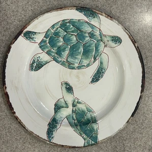 4 EA. Tommy Bahama Melamina 11" Piatto Rotondo Insalatiera Tema Tartaruga Oceano - Foto 1 di 16