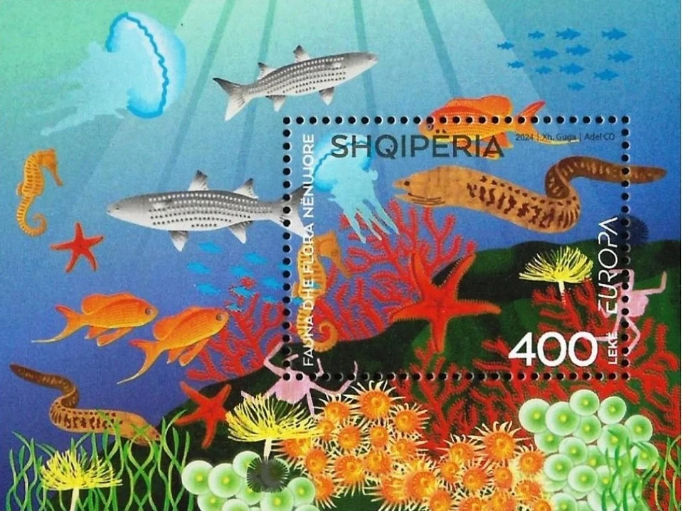 Estampillas de Albania 2024. CEPT Europa: Fauna y flora submarinas. Bloque MNH Foto 1 de 1