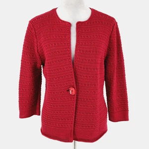 Jones NY Sweater Womens Large Red Cardigan Chunky Knitted Office Career Vintage - Picture 1 of 12