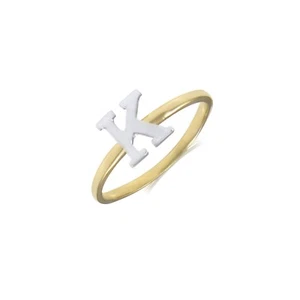 14K einfarbig gelb weißgold Anfangsbuchstabenring - A-Z jedes Alphabetband Frauen Männer - Bild 1 von 2