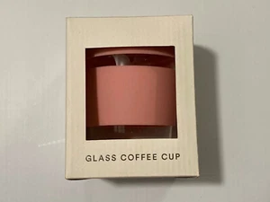 12oz Reusable  Glass Coffee Cup. Toughened Glass Cup & Non-Slip Silicone Band. - Picture 1 of 3