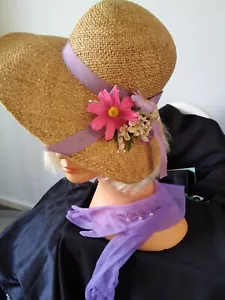 Vintage Soft Straw Hat With Floral Trim And Lilac Elbow Gloves - Picture 1 of 8