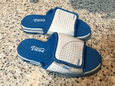 VINTAGE VANS SANDALS SLICK SLIDES SIZE 6 44368-73 WHITE/BLUE - Image 1 of 4