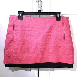 DVF $265 Diane von Furstenberg Woven Pink Black Elley Paper Raffia Mini Skirt 10 - Picture 1 of 4