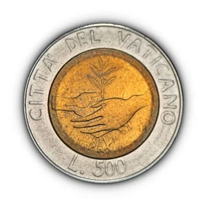 VATICAN CITY. 1984, 500 Lire - Pope JP2, Year of Peace, Olive Branch, Hands 2 - Picture 1 of 3