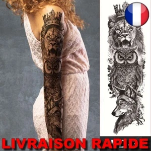 ✅ Autocollant Faux Tatouage Temporaire Etanche Homme Femme Bras Lion Loup Hibou - Imagen 1 de 2