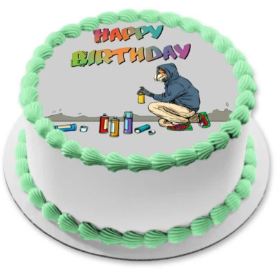 Graffiti Sprayer Geburtstag Tortenaufleger essbar Muffin Party Deko Sprühdose - Bild 1 von 4