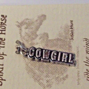 Sterling Silver 21x5mm Cute says Cowgirl Rodeo Charm - Picture 1 of 2