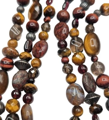 Collar Carolyn Pollack Plata Esterlina Ojo de Tigre Jaspe Cuarzo Ahumado Cuentas Foto 1 de 4