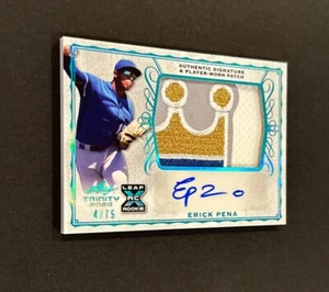 2020 LEAF TRINITY ERICK PENA KC ROYALS LOGO PATCH AUTO XRC #’d 4/75! - Picture 1 of 8