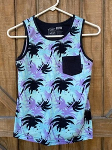 Vans Tank Top Boys Medium Tropical Palm Trees Neon Blue Purple - Picture 1 of 4