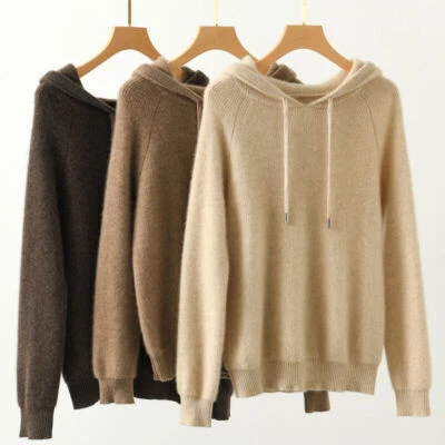 NEW Hot selling women's wool cashmere pullover hoodie loose knit hooded top - Image 1 of 4