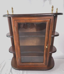 Cherry Vtg Curio Cabinet Wood 9 Shelf Door Footed Tabletop Wall Hanging 20"x19" - Picture 1 of 8