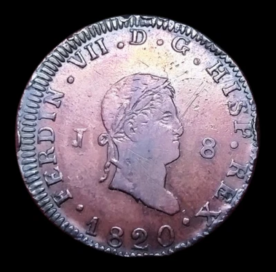 1820 SPANISH PIRATE COB COIN! FERNANDO / FERDINAND VII 8 MARAVEDIS COLONIAL COIN - Image 1 of 4