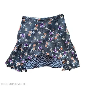 Falda acampanada Rebecca Taylor seda púrpura naranja con volantes estampado floral línea A talla 4 - Imagen 1 de 5