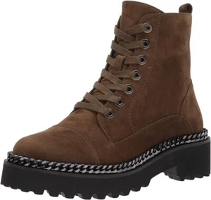 VINCE CAMUTO MINDINTA COMBAT BOOTS SUEDE IN OLIVE WITH CHAIN TRIM SIZE 7 NIB - Picture 1 of 6