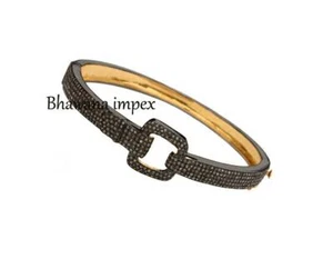 Natural Rose Cut Diamond Bangle 925 Sterling Silver Victorian Handmade Jewelry - Picture 1 of 3