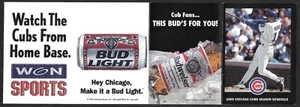 Chicago Cubs 1996 Mark Grace Budweiser temporada regular calendario de bolsillo casi nuevo - Imagen 1 de 1