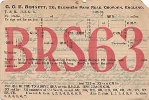 1927 QSL QSO Card Radio PostCard BLENHEiM PARK, CROYDON, ENGLAND. BRS63, 1920s - Picture 1 of 2