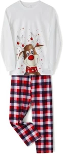 Womens Christmas Reindeer Pajamas PJs Set Xmas Sleepwear Nightwear Medium Plaid - Picture 1 of 3