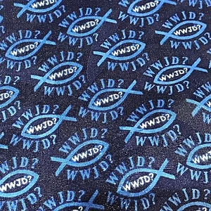 Briefly Stated Men's Neck Tie Blue WWJD Fish 4" x 55" - Picture 1 of 6