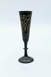 Decorative Vintage Antique Brass Hand Etched BLACK 5" BUD VASE India - Picture 1 of 9