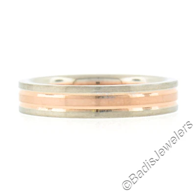 Unisex 14k TT Gold 4.1mm Grooved Three Row Eternity Stack Wedding Band Ring - Image 1 of 4