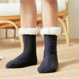 Men Bed Slipper Fluffy Socks Fleece Non Slip Knitted Thick Warm Winter Soft Cute - Picture 1 of 17
