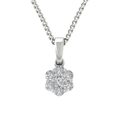 Кулон из 10-каратного белого золота с кластером бриллиантов с цепочкой из чистого серебра 1/4 карата, 18 дюймов, 1,5 г - Изображение 1 из 4