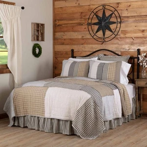 VHC Brands Farmhouse Queen Quilt Set Grey Reverse Seams Ashmont Seersucker - Picture 1 of 8