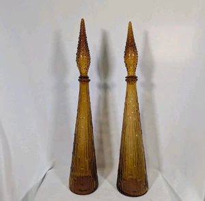 Juego de 2 - BOTELLA EMBOLI GENIE Jarra Ámbar Cera Goteo Mediados de Siglo Italiana Grande - Imagen 1 de 11