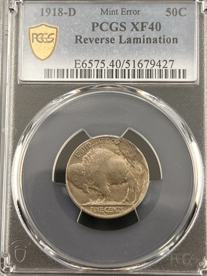 1918-D  Buffalo Nickel MINT & SLAB ERROR PCGS XF/40 Rev. Lam. & Slab Says  .50 - Image 1 of 4