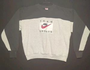 RARE Vintage Nike Sweater Mens Lg Black Grey Crewneck Spellout 90s Made In USA!! - Picture 1 of 8