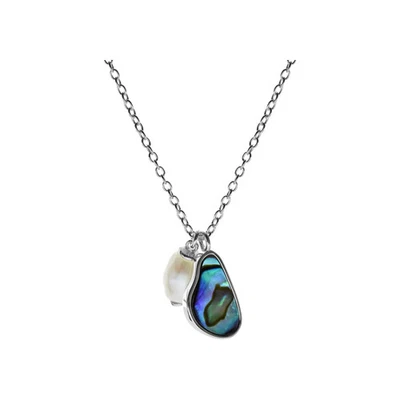 Perla & Paua Shell Collana Argento Sterling Massiccio 925 Marchiato Britannico - Immagine 1 di 4