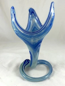 Vintage Sooner Ozark Trumpet Flower Hand Blown Art Glass Sculpture Swirl Vase  - Picture 1 of 6